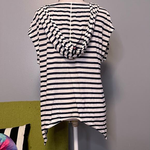 Hard Tail Blue White Striped Linen Hooded Top - Picture 6 of 6